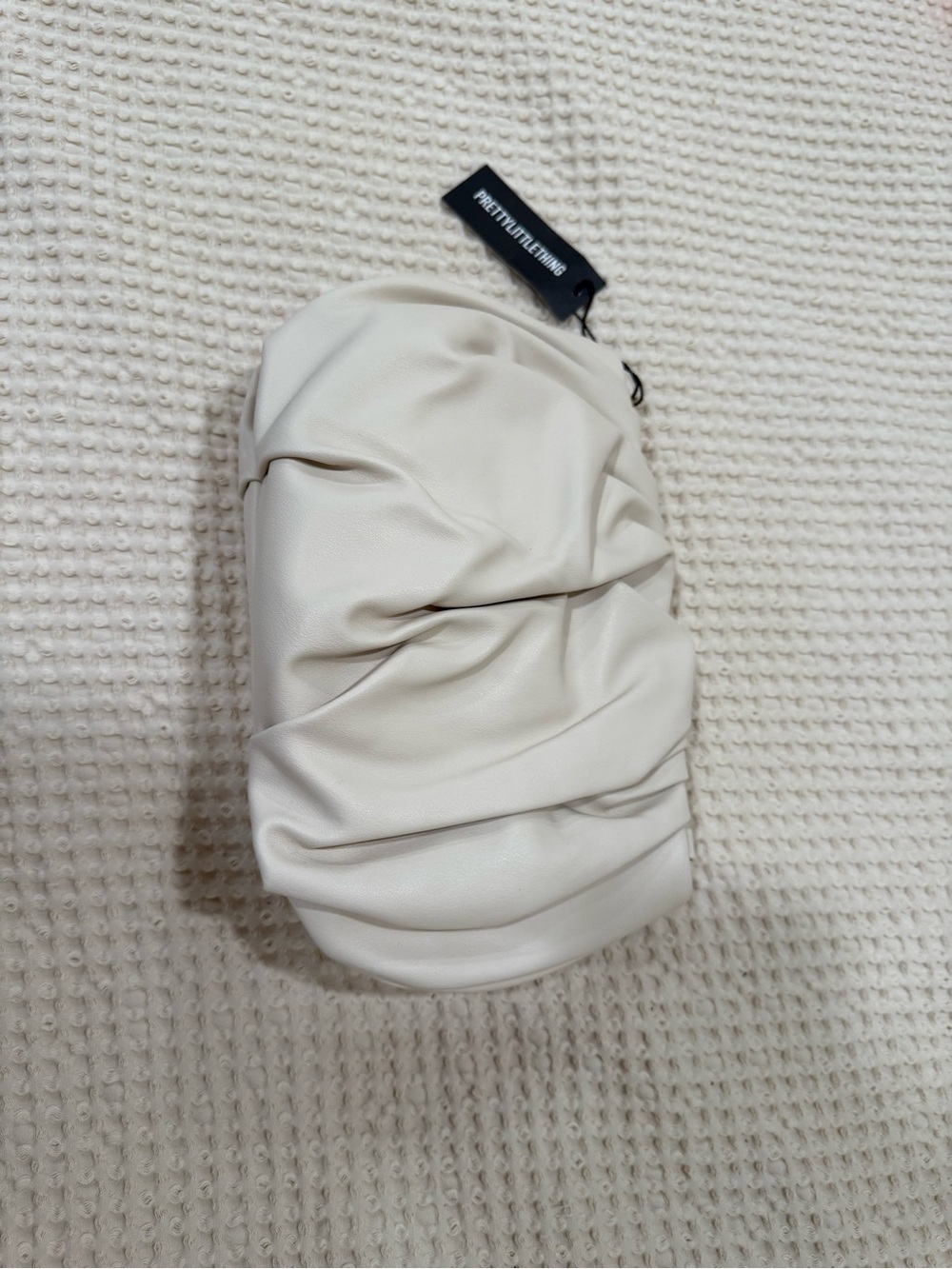 PrettyLittleThing Cream Ruched Wristlet Clutch